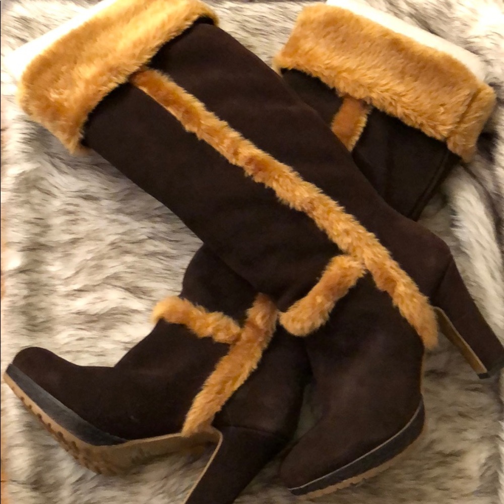Boston Proper suede & fur boots